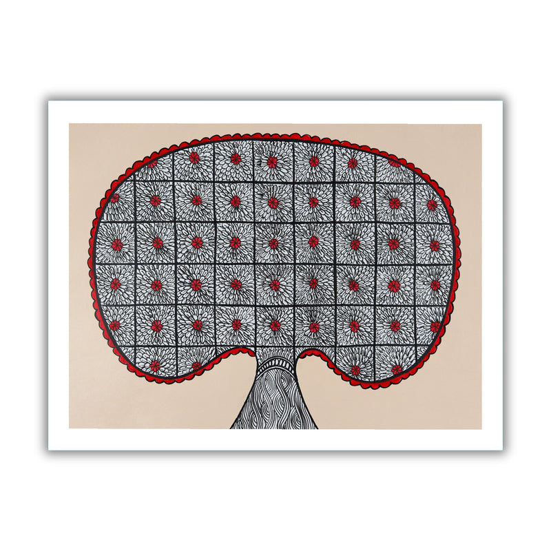 Framed artwork of a colorful tree of life-with handmade madhubani painting