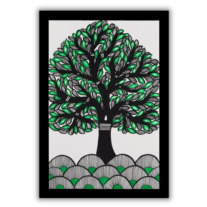 handmade madhubani painting painting tree of life-in vibrant traditional folk art style