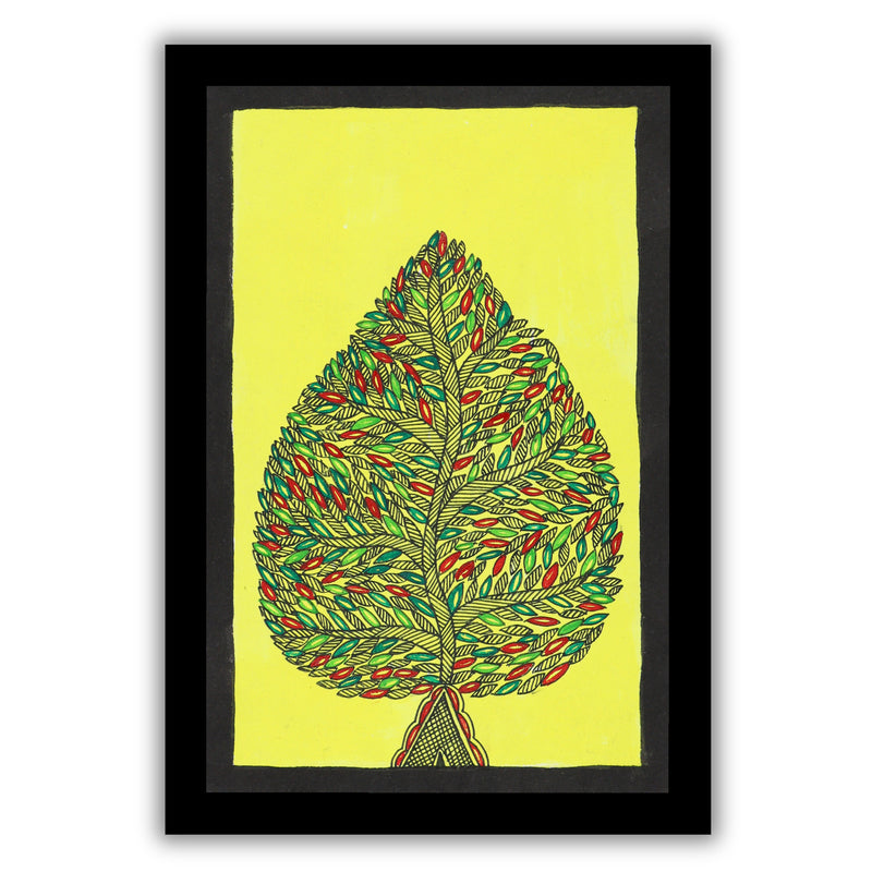handmade madhubani painting painting tree of life-in vibrant traditional folk art style