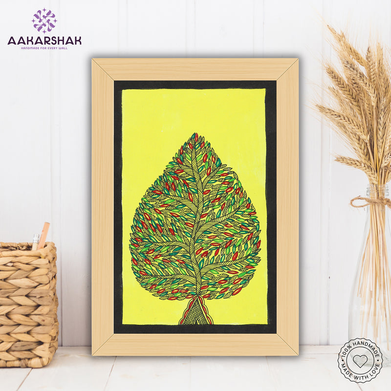 handmade madhubani painting tree of life painting-with tabletop stand for home decor