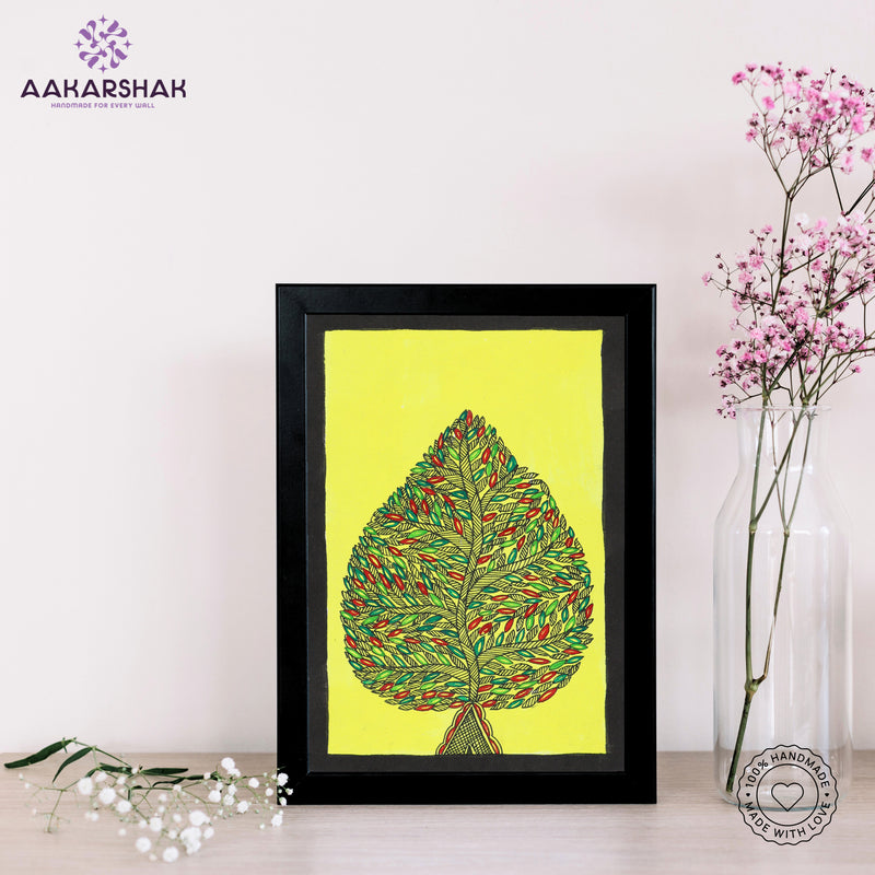 handmade madhubani painting tree of life painting-with tabletop stand for home decor