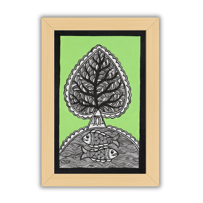 handmade madhubani painting painting tree of life-in vibrant traditional folk art style