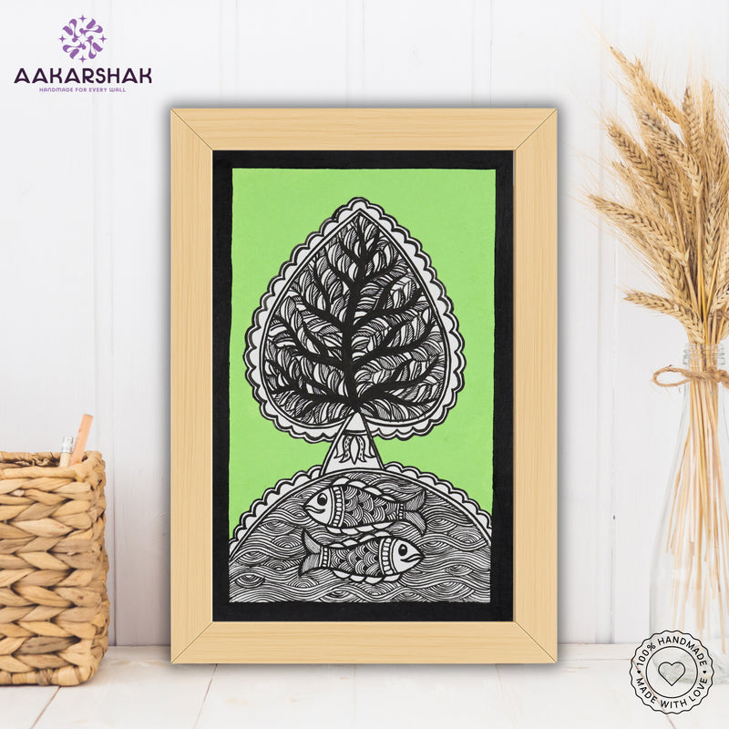 handmade madhubani painting bamboo painting-with tabletop stand for home decor
