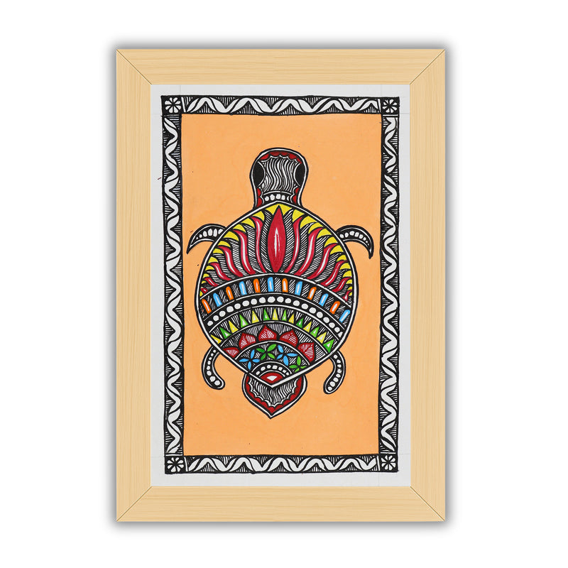 handmade madhubani painting painting turtle-in vibrant traditional folk art style
