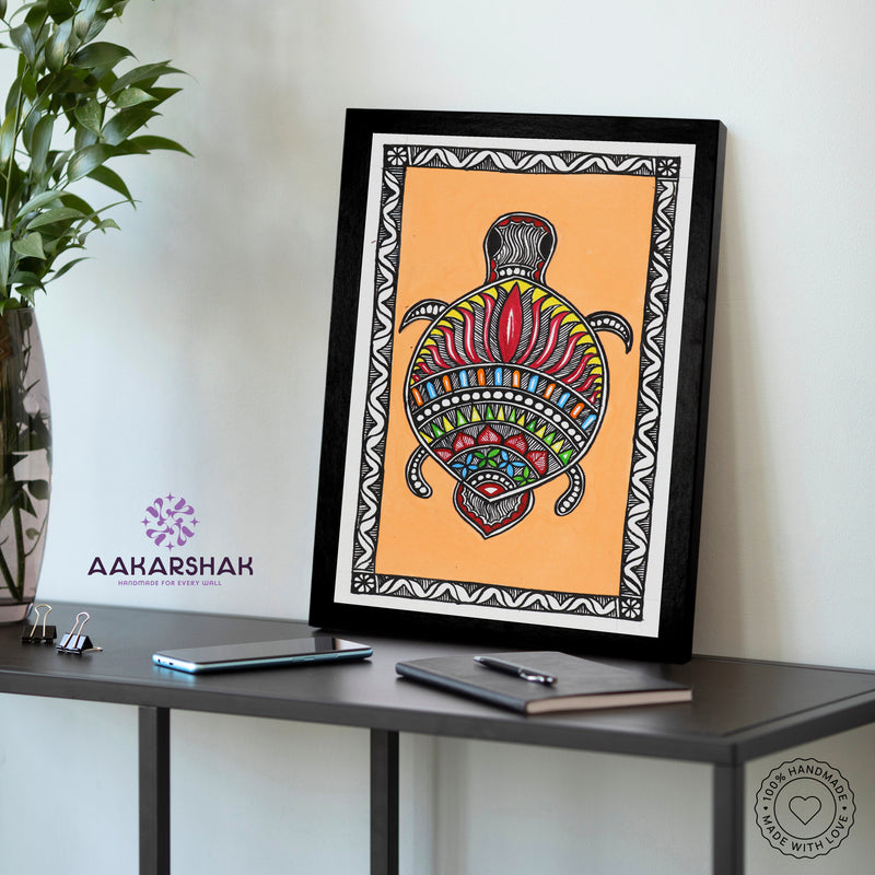 vibrant handmade turtle painting-depicting indian folk traditions