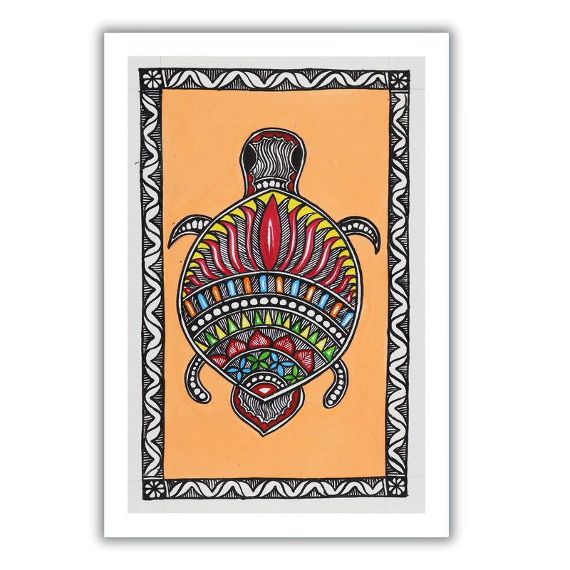 handmade madhubani painting painting turtle-in vibrant traditional folk art style