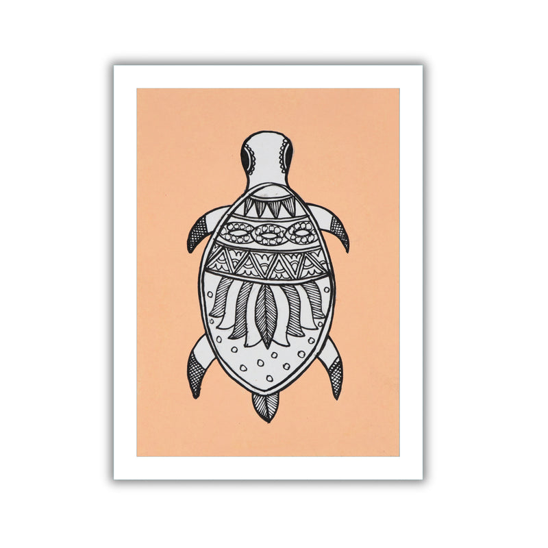 handmade madhubani painting turtle-in vibrant traditional folk art style