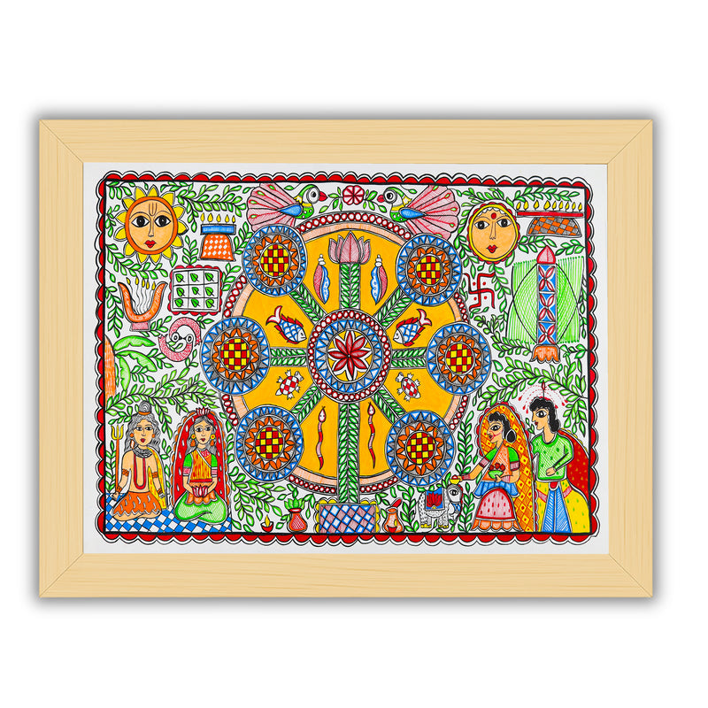 Handmade Kobhar Madhubani Painting Wall Decor 17x24