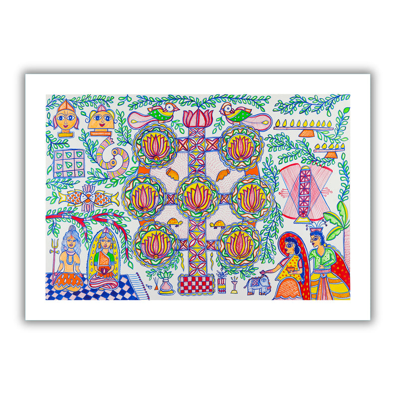 Handmade Kobhar Madhubani Painting Wall Decor 17x24