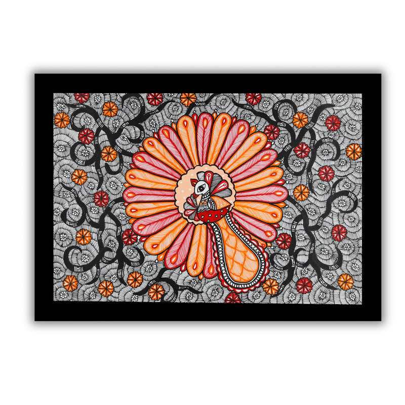 Handmade Dancing Peacock Madhubani Painting Wall Decor 17x24
