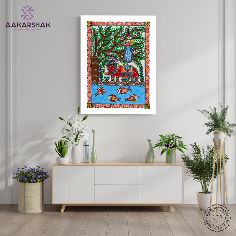 Handmade Elephant Madhubani Painting Wall Decor 17x24