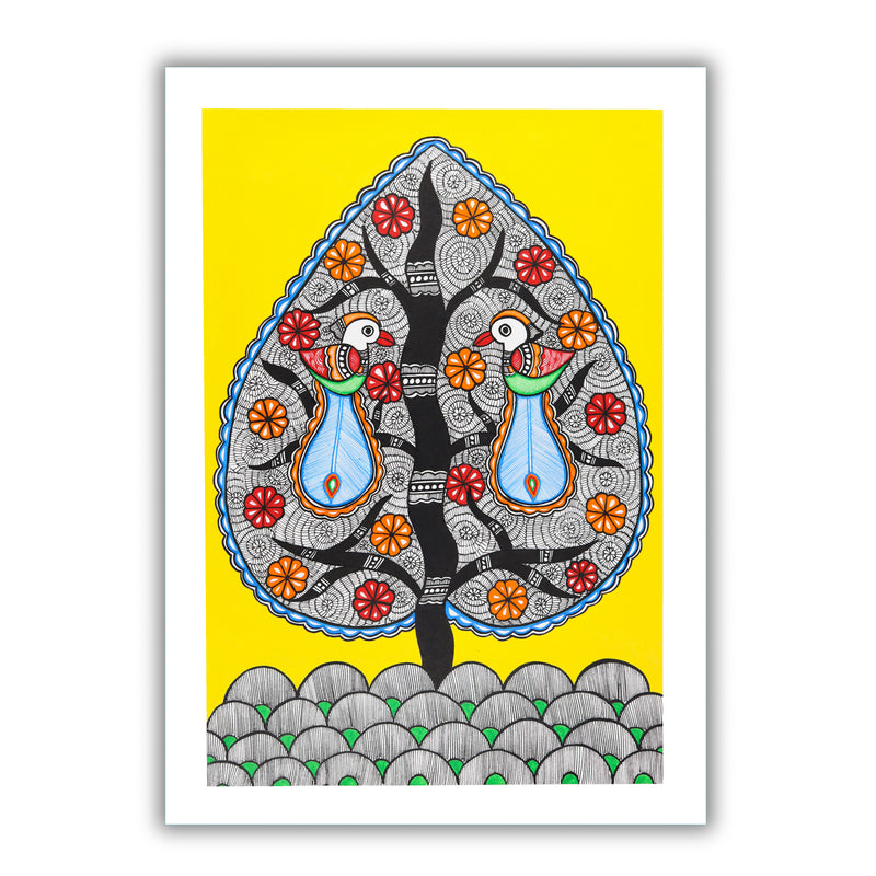 Handmade Dancing Peacock Madhubani Painting Wall Decor 17x24