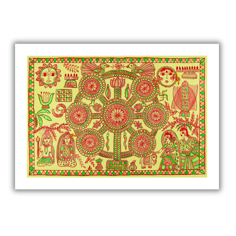 Handmade Kobhar Madhubani Painting Wall Decor 17x24
