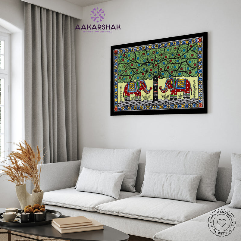 Handmade Elephant Madhubani Painting Wall Decor 17x24