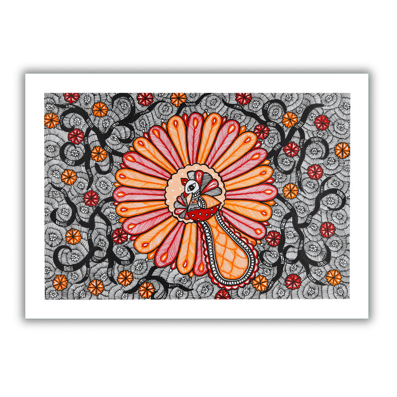 Handmade Dancing Peacock Madhubani Painting Wall Decor 17x24