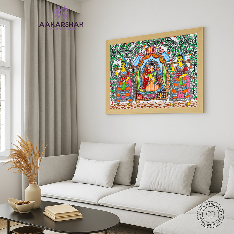 Handmade Vat Savitri Madhubani Painting Wall Decor 17x24