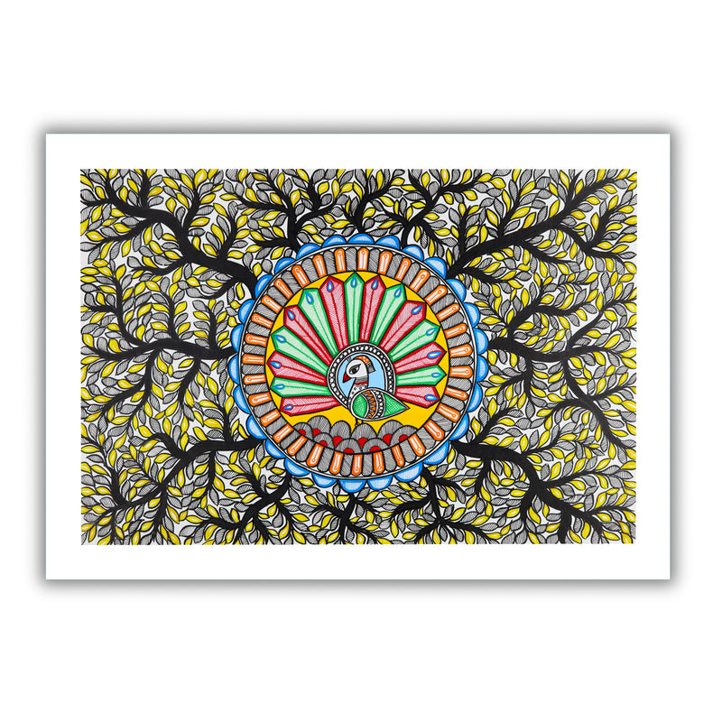 Handmade Dancing Peacock Madhubani Painting Wall Decor 17x24