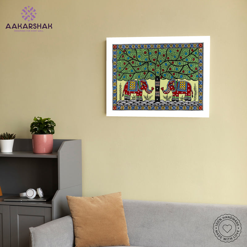 Handmade Elephant Madhubani Painting Wall Decor 17x24