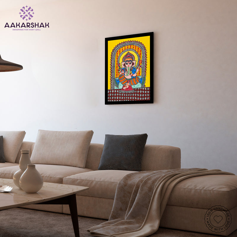 Handmade Madhubani Ganesh Painting 12x16 Inch Wall Decor