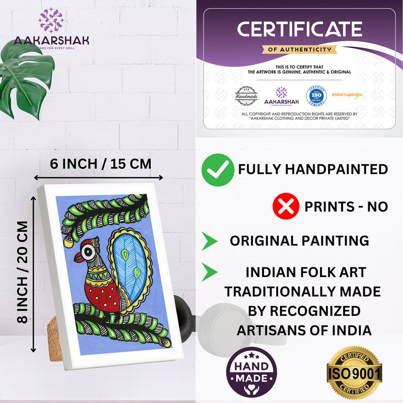 Handmade Madhubani Peacock Painting 6x8 Inch