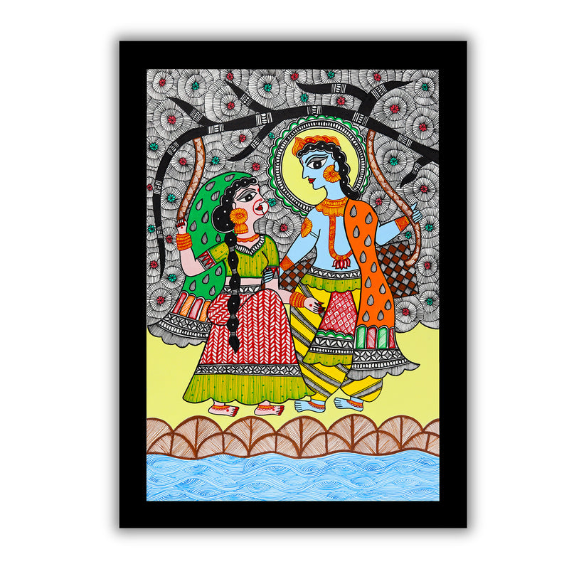 Handmade Radha Krishna Madhubani Painting Wall Decor 17x24