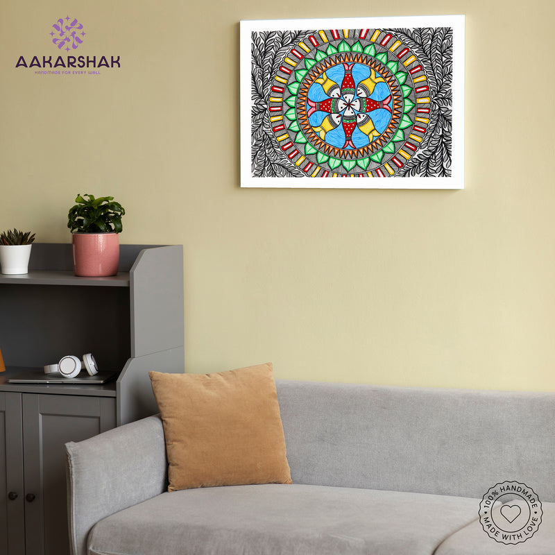 Handmade Madhubani Fish Painting 12x16 Inch Wall Decor