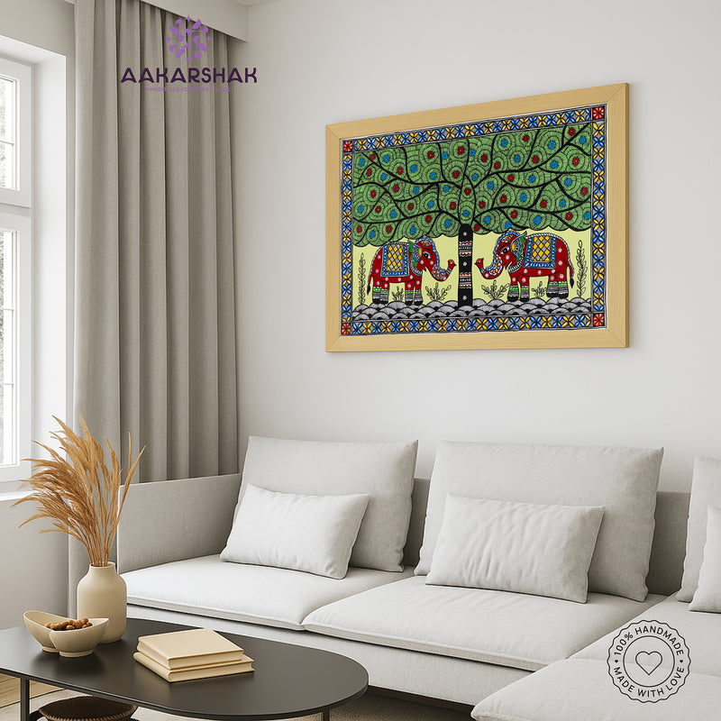 Handmade Elephant Madhubani Painting Wall Decor 17x24