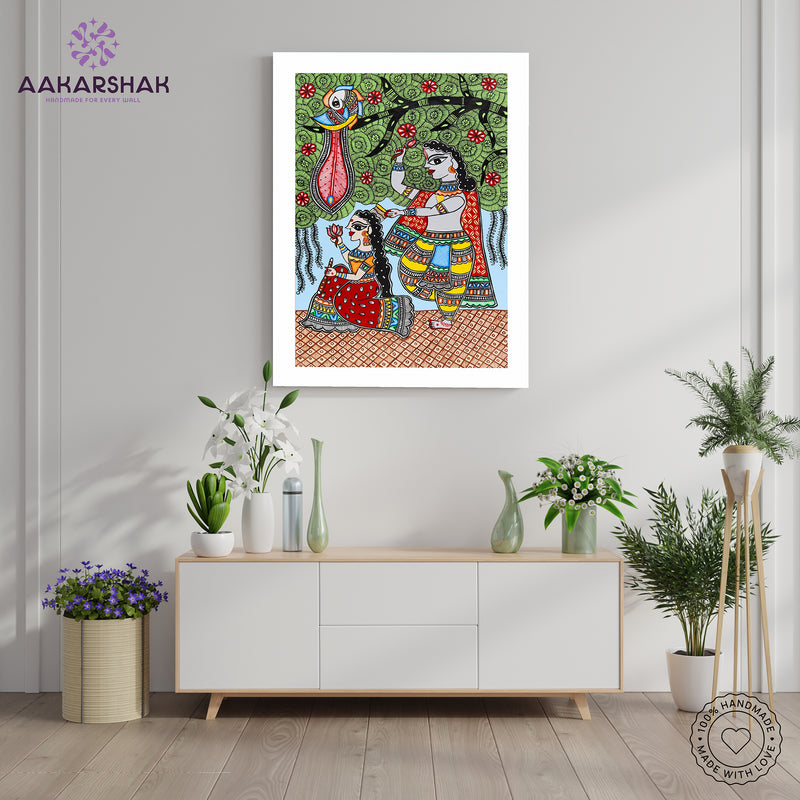 Handmade Radha Krishna Madhubani Painting Wall Decor 17x24