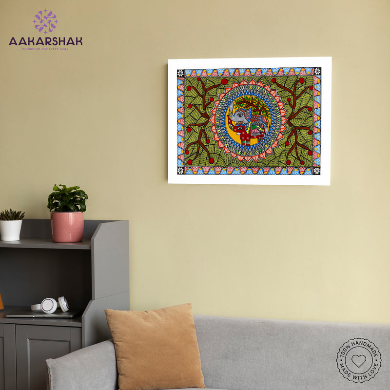 Handmade Elephant Madhubani Painting Wall Decor 17x24