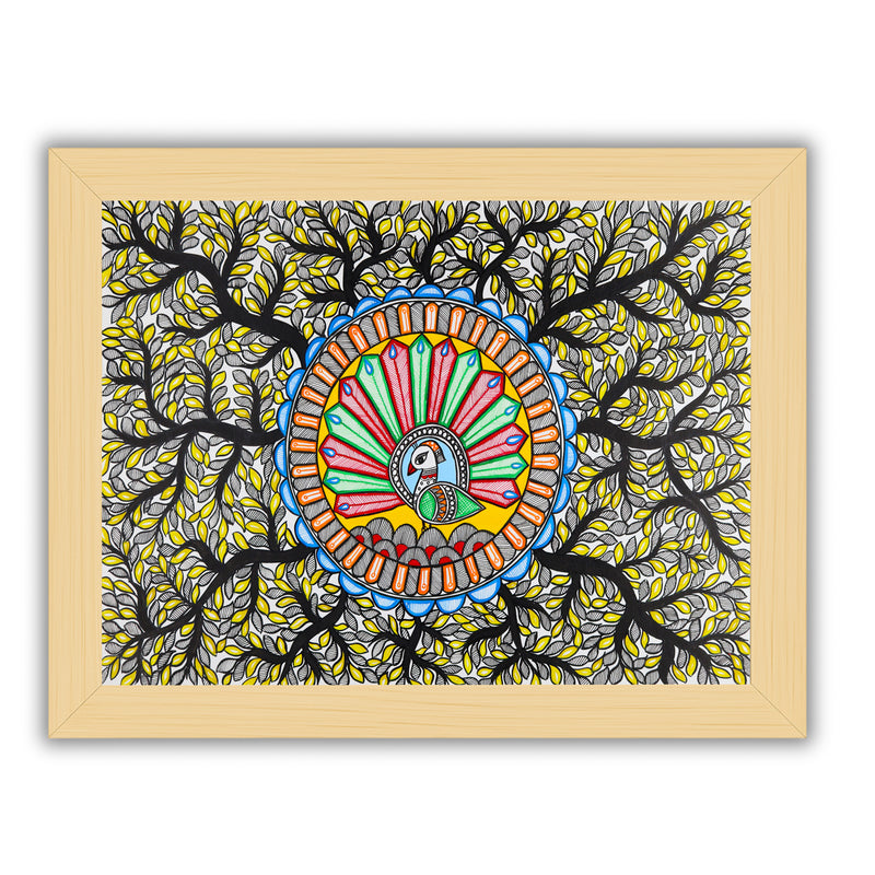 Handmade Dancing Peacock Madhubani Painting Wall Decor 17x24