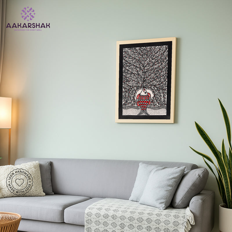 Handmade Tree of life Madhubani Painting Wall Decor 12x16