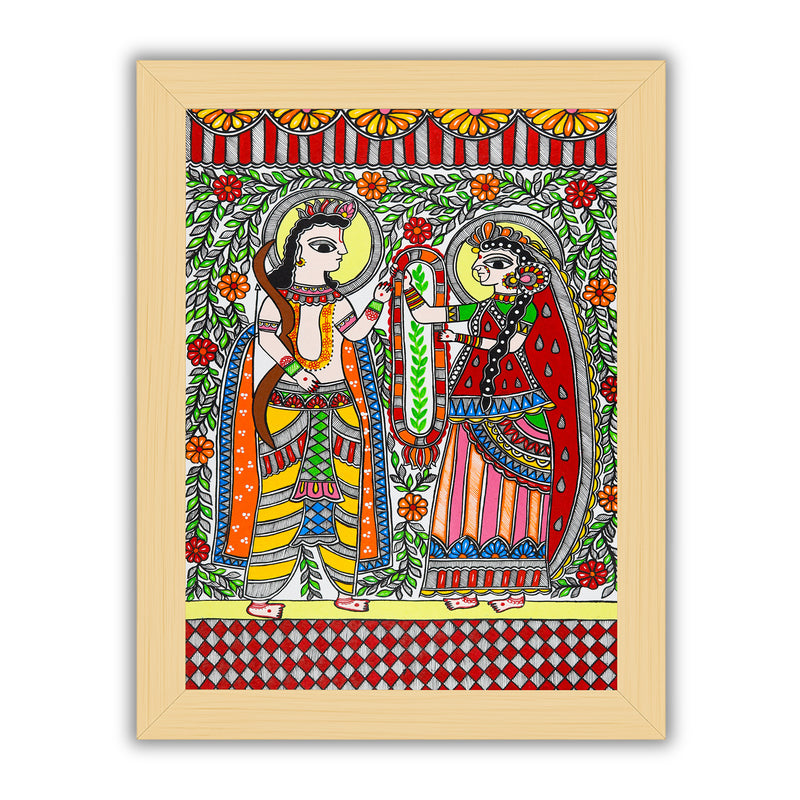 Handmade Ram Sita Madhubani Painting Wall Decor 17x24