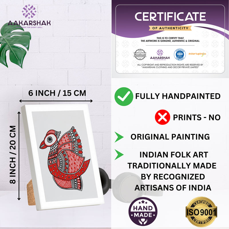 Handmade Madhubani Peacock Painting 6x8 Inch Framed Indian Wall Decor