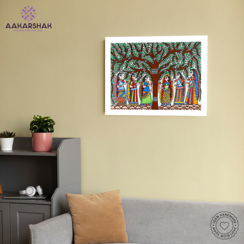 Handmade Vat Savitri Madhubani Painting Wall Decor 17x24