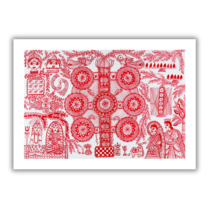 Handmade Kobhar Madhubani Painting Wall Decor 17x24