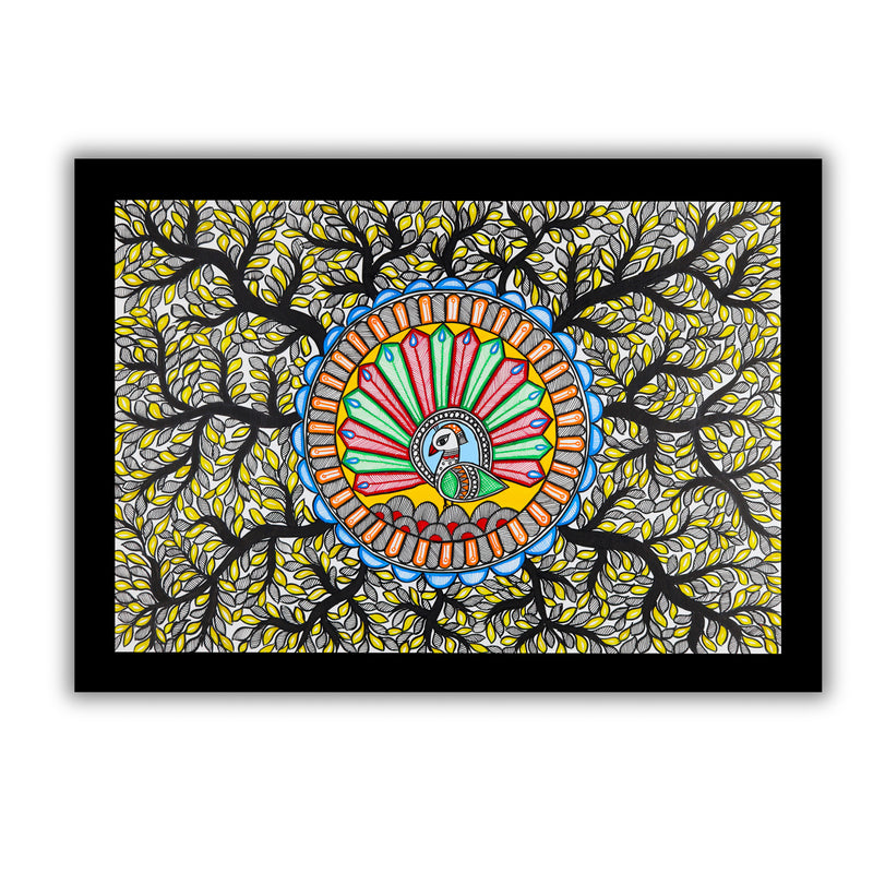 Handmade Dancing Peacock Madhubani Painting Wall Decor 17x24
