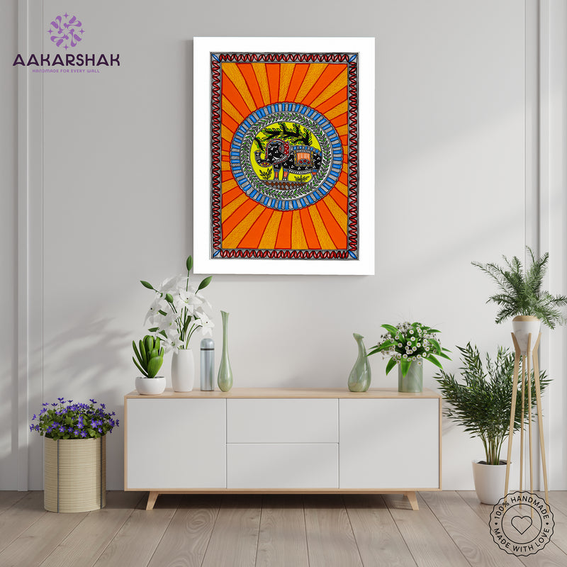 Handmade Elephant Madhubani Painting Wall Decor 17x24