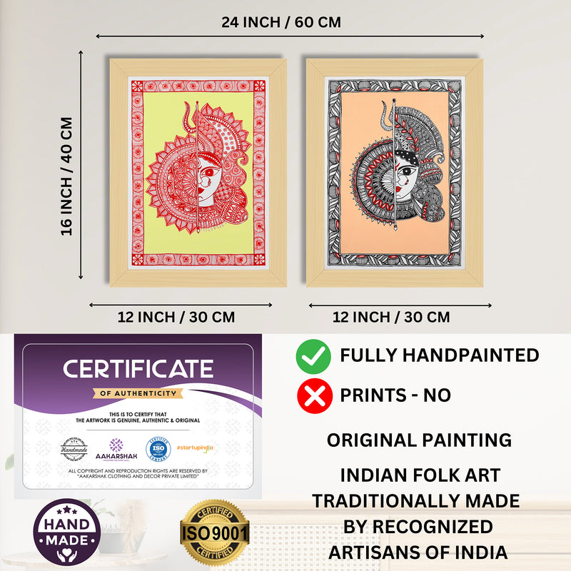 Handmade Madhubani Painting Set of 2 – Durga 12x16