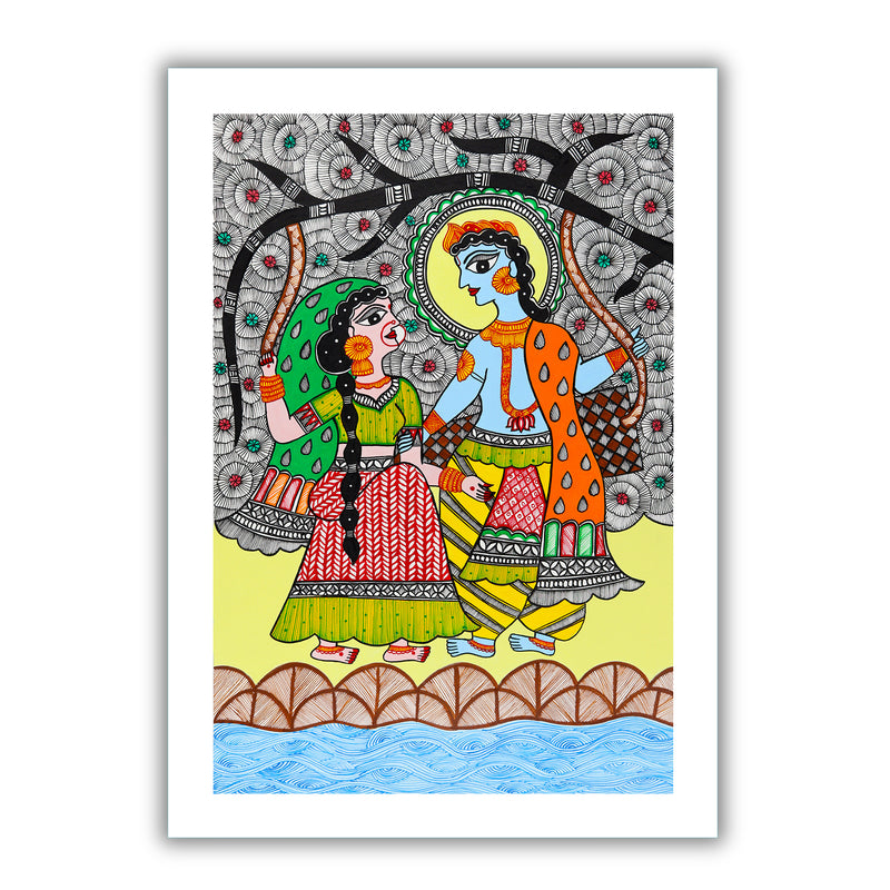 Handmade Radha Krishna Madhubani Painting Wall Decor 17x24