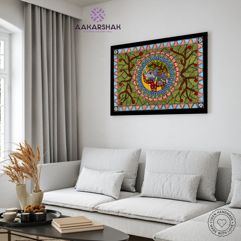 Handmade Elephant Madhubani Painting Wall Decor 17x24