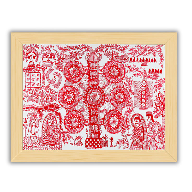 Handmade Kobhar Madhubani Painting Wall Decor 17x24