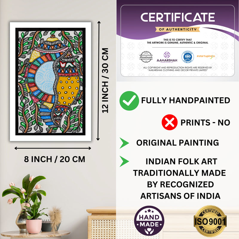 Handmade Madhubani Shankh Painting 8x12 Inch Framed Indian Wall Decor