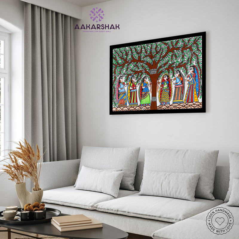 Handmade Vat Savitri Madhubani Painting Wall Decor 17x24