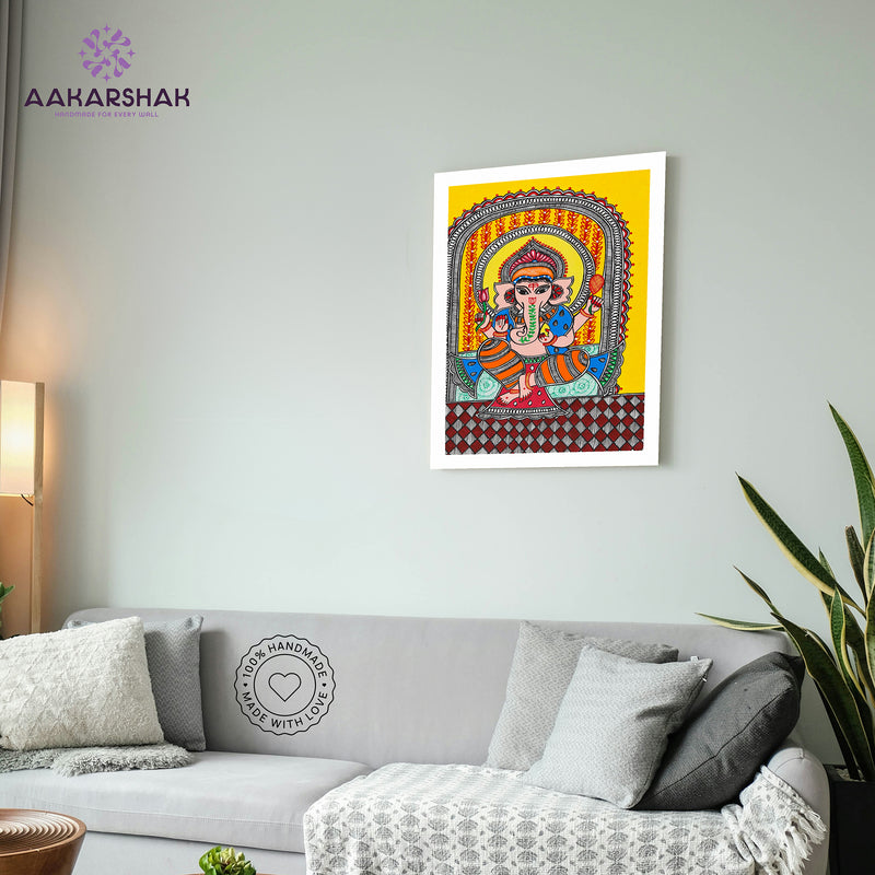 Handmade Madhubani Ganesh Painting 12x16 Inch Wall Decor