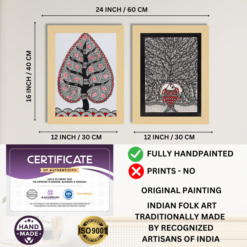 Handmade Madhubani Painting Set of 2 – Tree of life 12x16