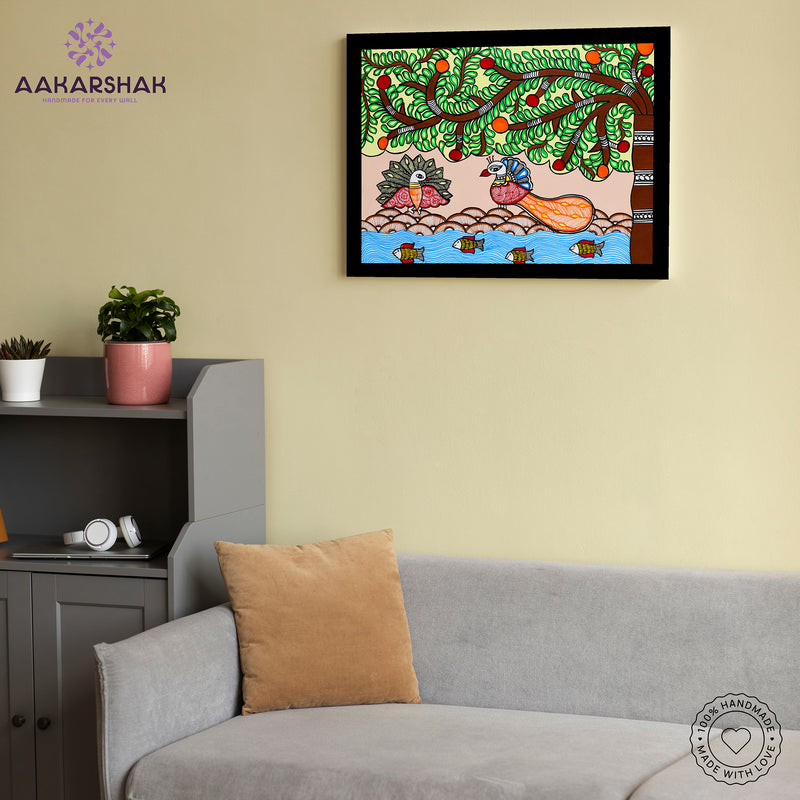 Handmade Dancing Peacock Madhubani Painting Wall Decor 12x16