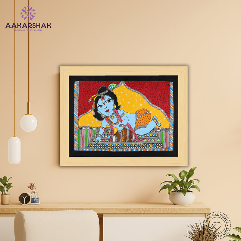Handmade Madhubani art Baal Krishna Painting Wall Decor 17x24 Inch