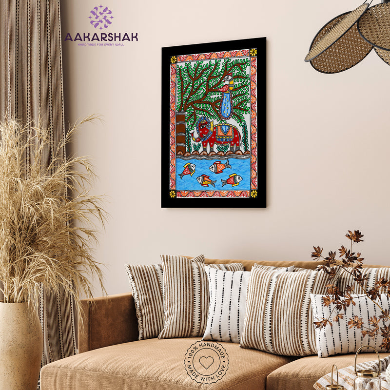Handmade Elephant Madhubani Painting Wall Decor 17x24