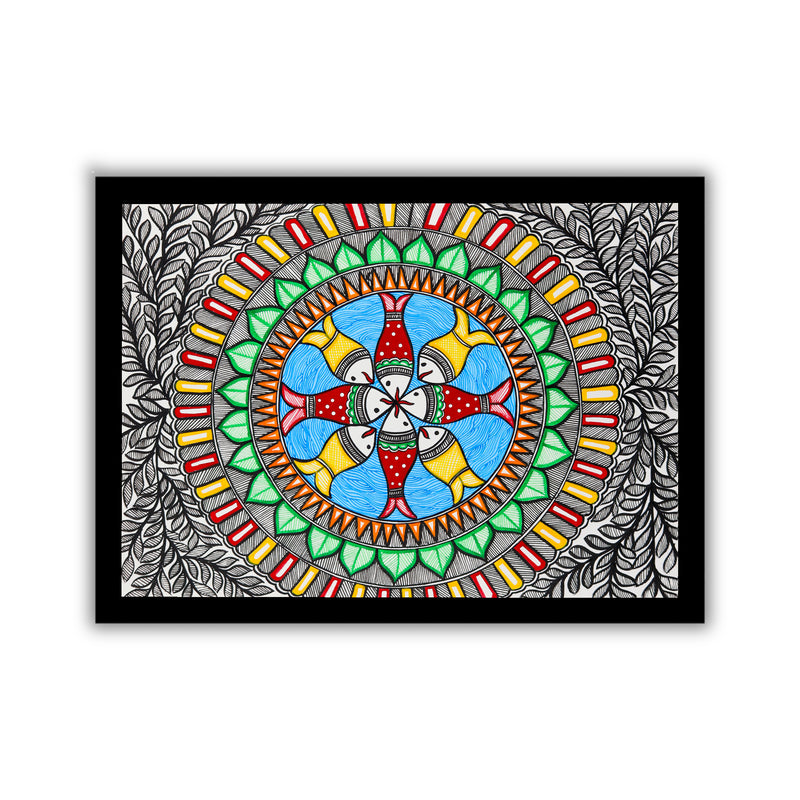 Handmade Madhubani Fish Painting 12x16 Inch Wall Decor