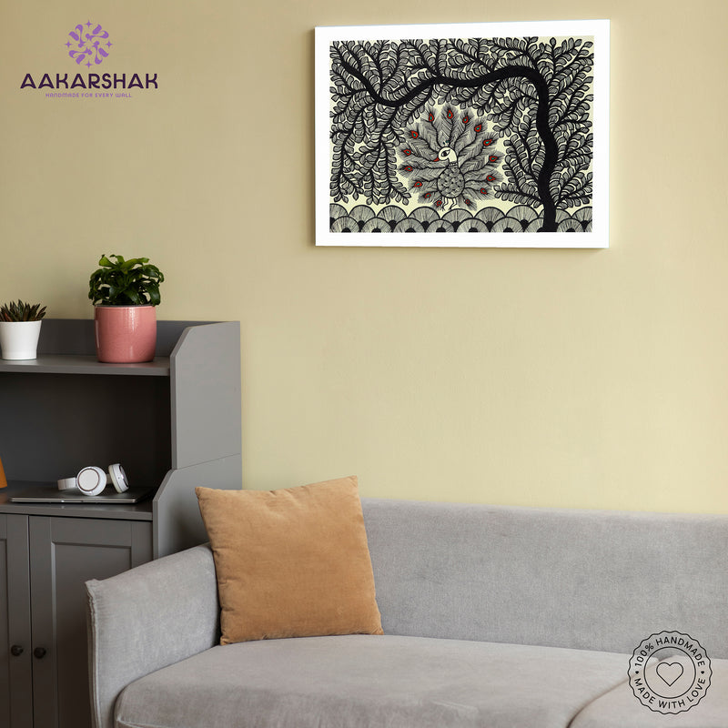 Handmade Dancing Peacock Madhubani Painting Wall Decor 12x16